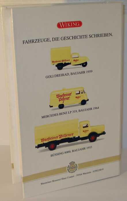 Foto 1:87 Warsteiner Historical Motoring 1. Modell-Edition (Goliath Goli Dreirad + Mercedes-Benz L 319 Kasten + Büssing 8000 2a PP-Lkw in Videohülle) Wiking
