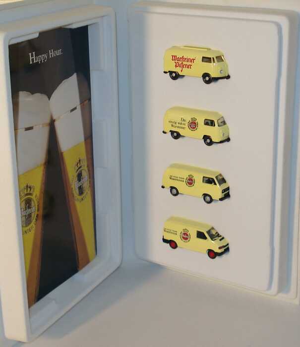 Foto 1:87 Warsteiner Historical Motoring 3. Modell-Edition (VW T1 + T2 + T3 + T4 Kasten in Videohülle) Wiking 3289