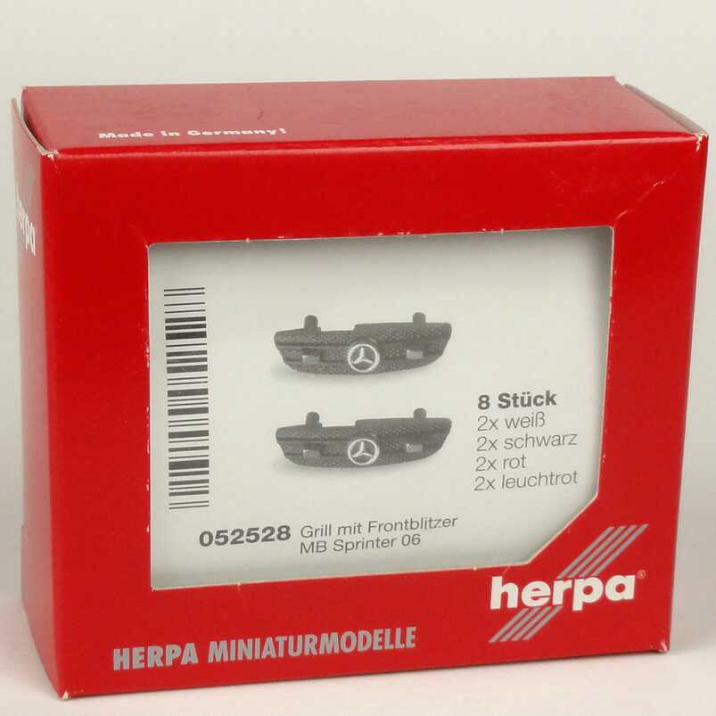 Foto 1:87 herpa Kühlergrill mit Frontblitzer für Mercedes Sprinter 2006 (8 Stück - weiß, schwarz, rot, leuchtrot) herpa 052528